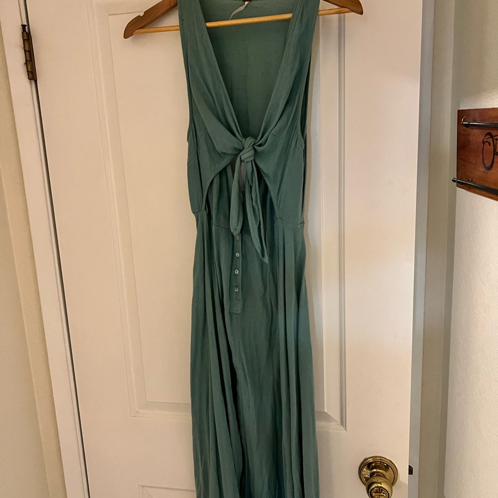 RARE Free People Teal Midi Dress – Size Small, Front Tie & Peek-a-Boo Back